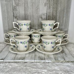 Vintage Henry Ford Museum Greenfield Village Periwinkle Cups & Saucers 7 Sets